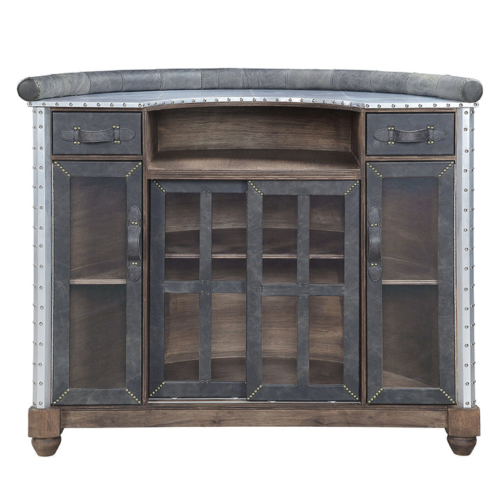 Rahma Bar Table - Antique Ebony Top Grain Leather &amp; Aluminum