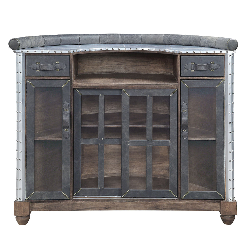 Rahma Bar Table - Antique Ebony Top Grain Leather & Aluminum