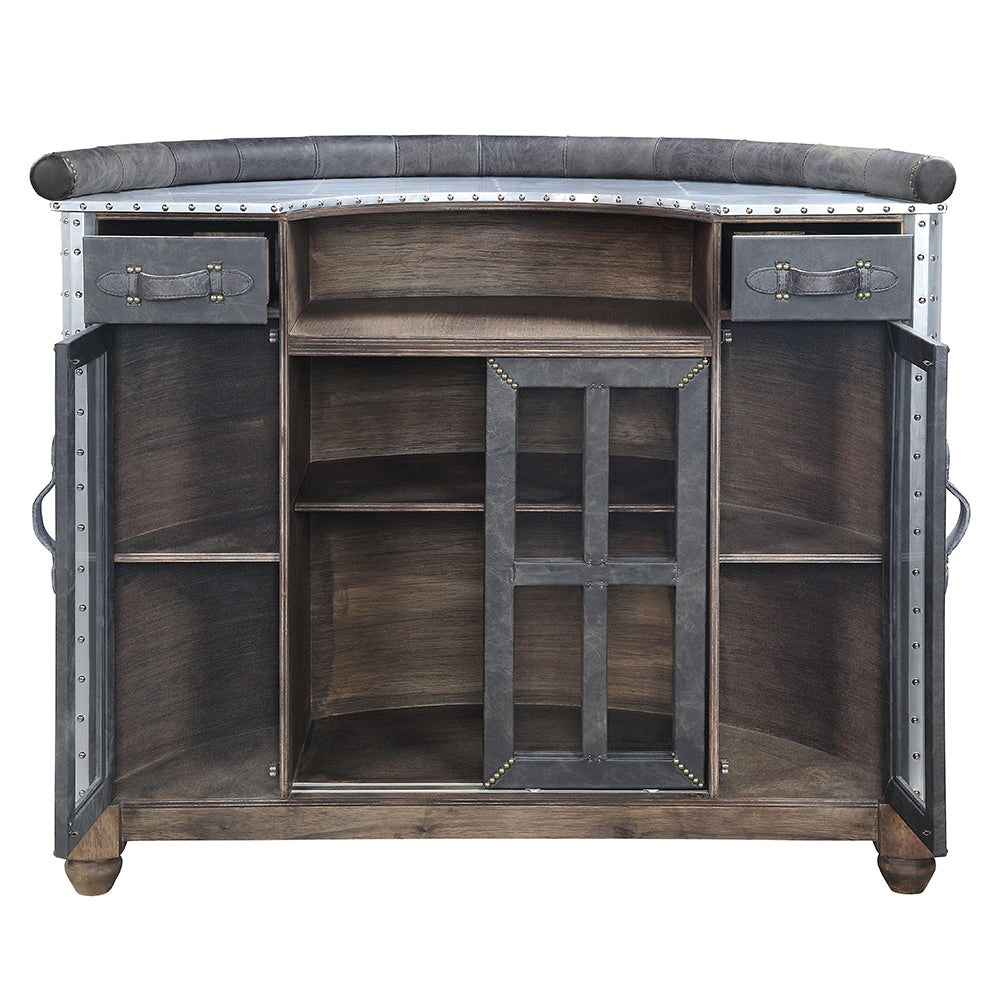 Rahma Bar Table - Antique Ebony Top Grain Leather & Aluminum