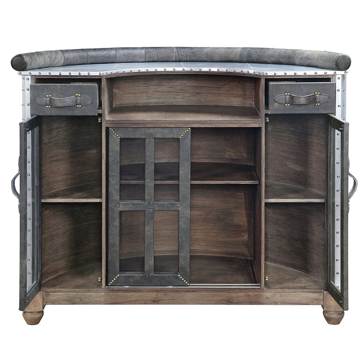 Rahma Bar Table - Antique Ebony Top Grain Leather &amp; Aluminum