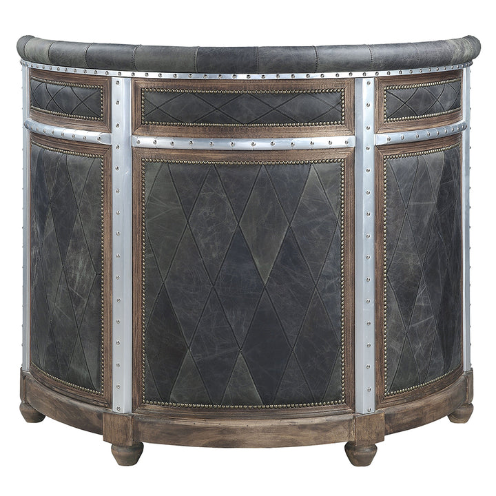 Rahma Bar Table - Antique Ebony Top Grain Leather &amp; Aluminum