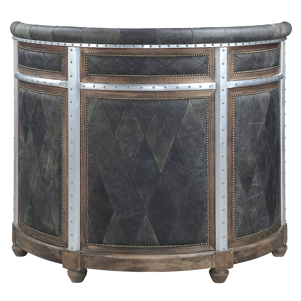 Rahma Bar Table - Antique Ebony Top Grain Leather & Aluminum