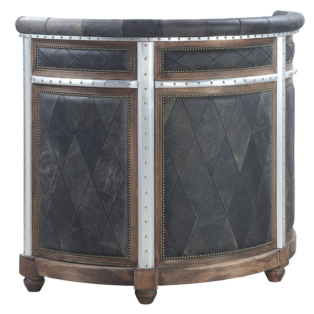 Rahma Bar Table - Antique Ebony Top Grain Leather & Aluminum