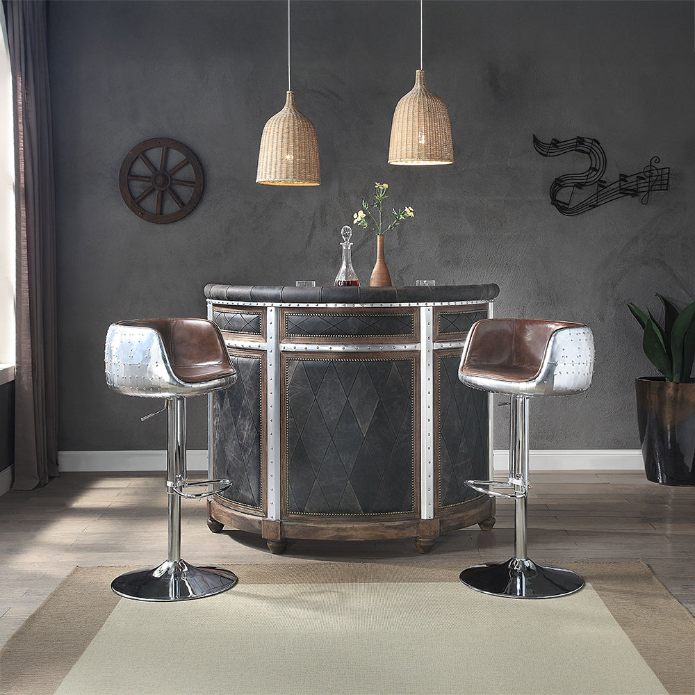 Rahma Bar Table - Antique Ebony Top Grain Leather & Aluminum