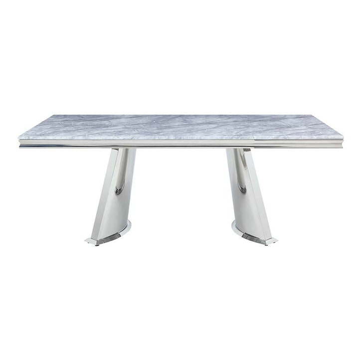 Destry Dining Table with Engineering Stone Top &amp; Pedestal Base