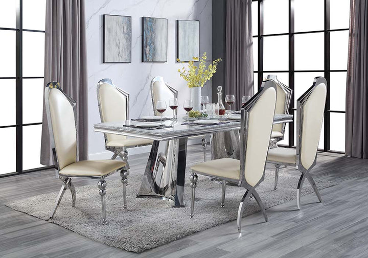 Destry Dining Table with Engineering Stone Top &amp; Pedestal Base