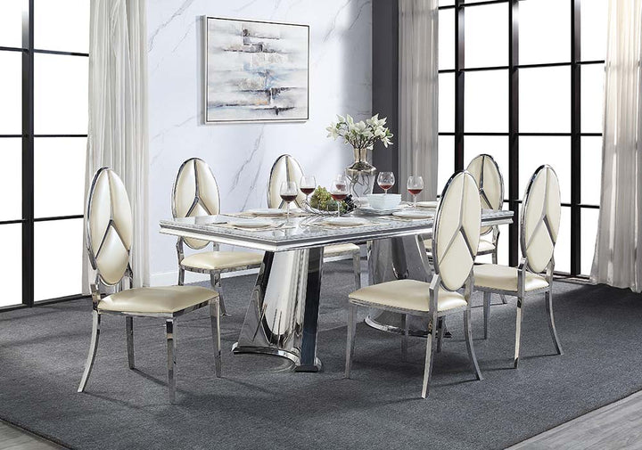 Destry Dining Table with Engineering Stone Top &amp; Pedestal Base
