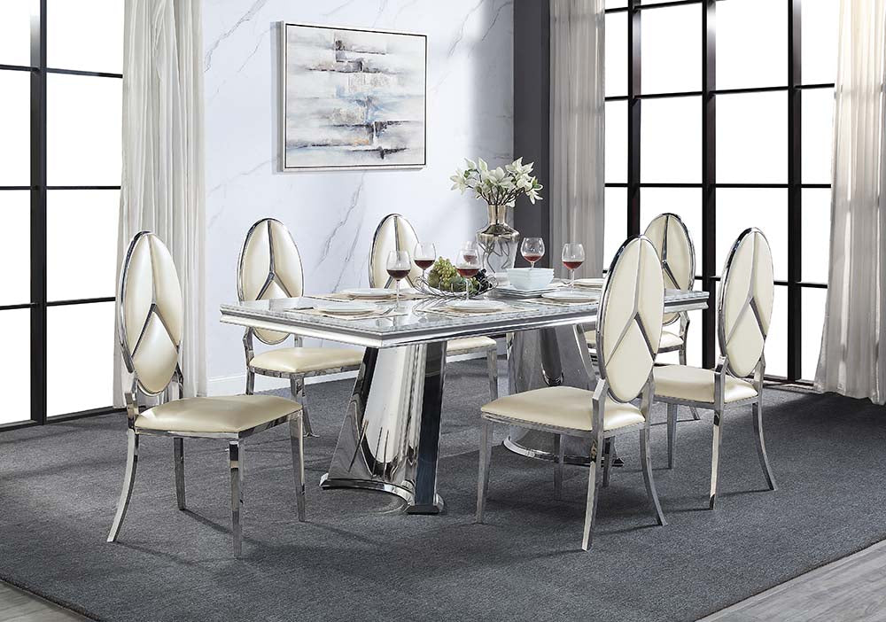 Destry Dining Table with Engineering Stone Top & Pedestal Base