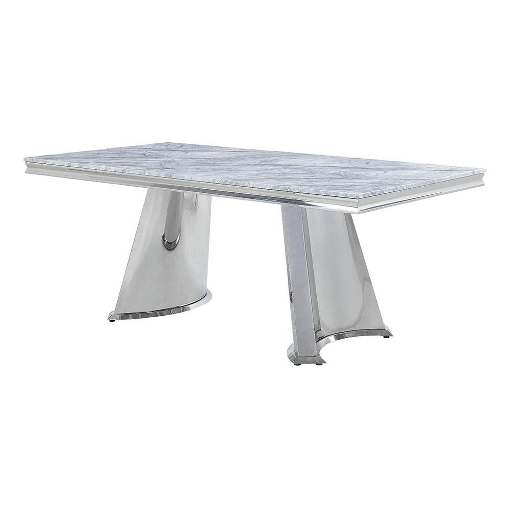 Destry Dining Table with Engineering Stone Top & Pedestal Base