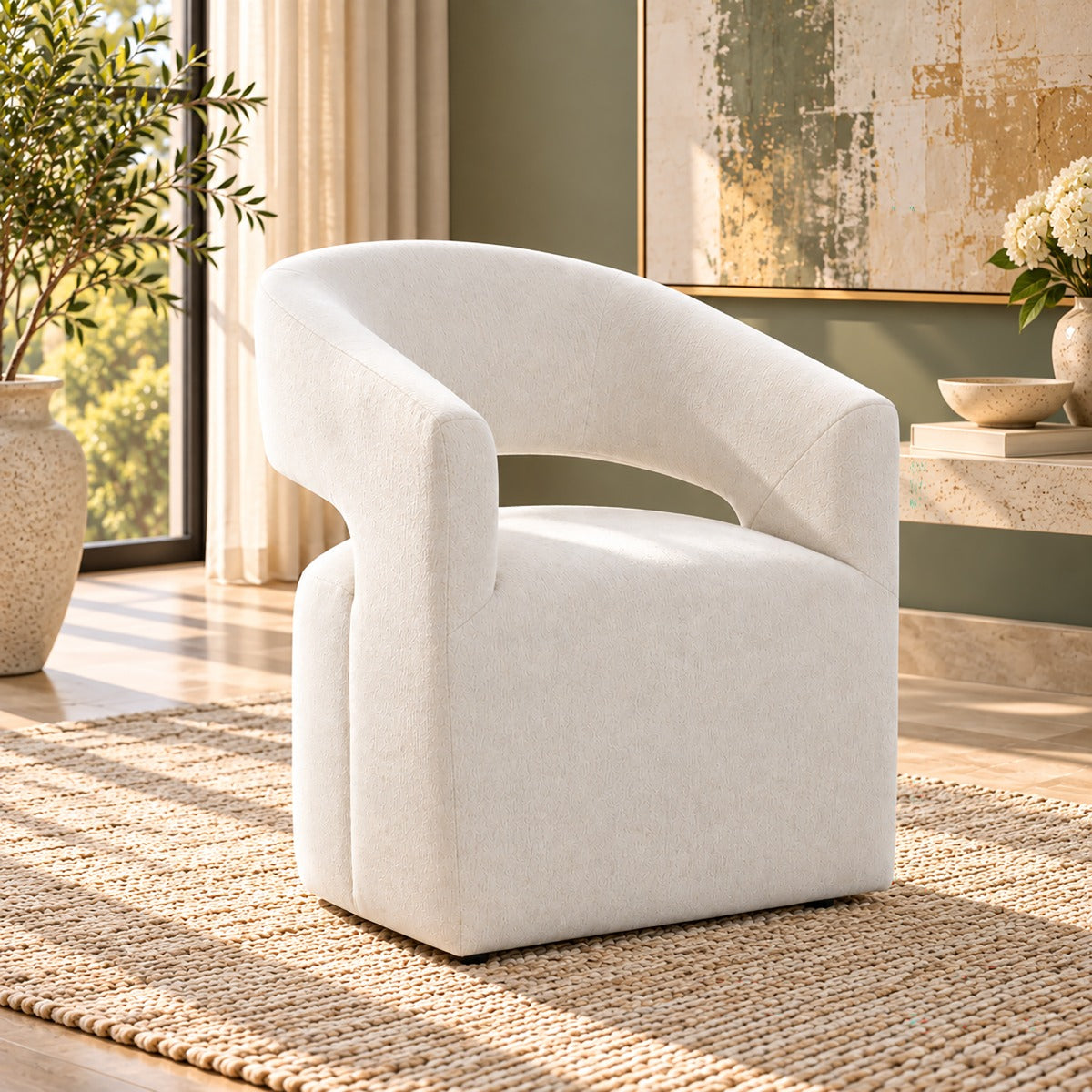 Libni Arm Chair with Casters - Cream Linen