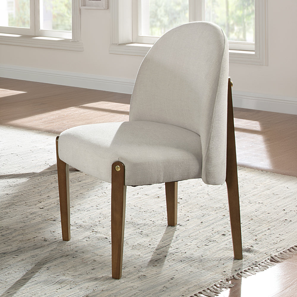 Gamarya Side Chairs (Set of 2) - Beige Chenille & Dark Oak