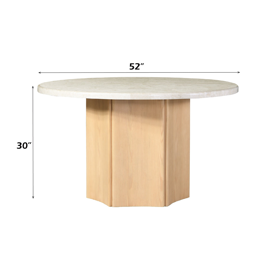 Qwin Round Dining Table with Marble Top - Natural Marble & Oak