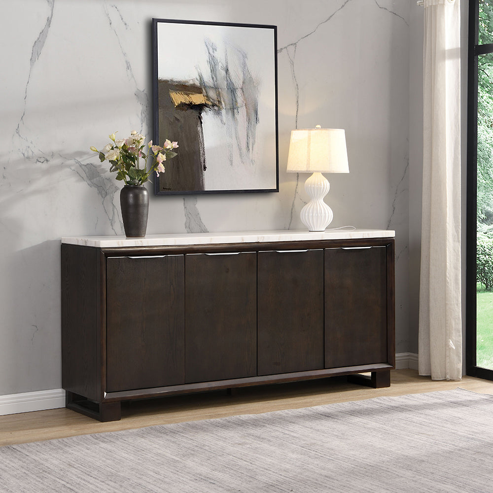 Edwyn Server with Marble Top - Natural Marble & Espresso