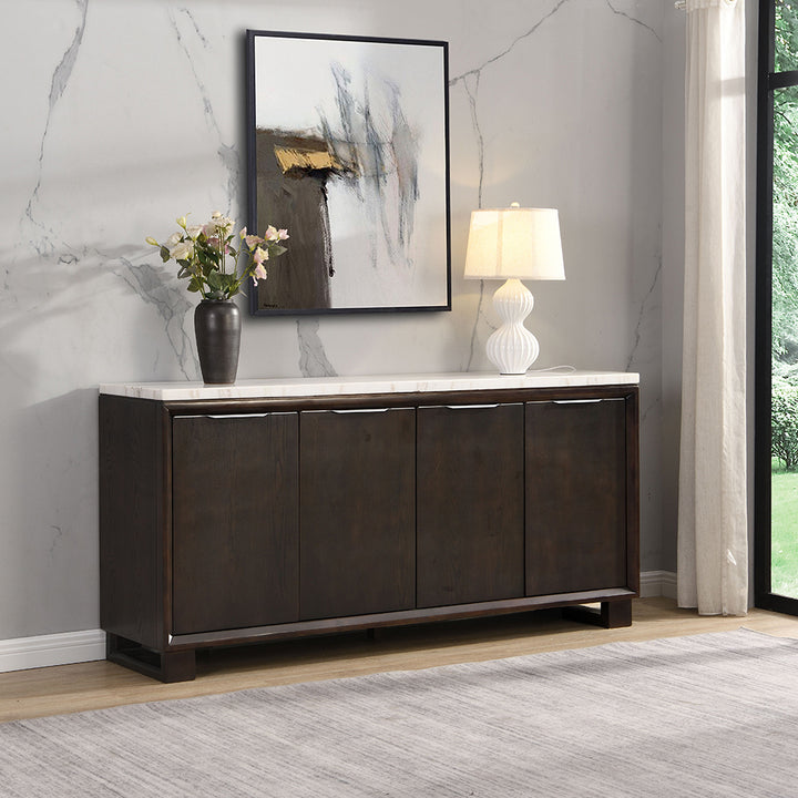 Edwyn Server with Marble Top - Natural Marble &amp; Espresso
