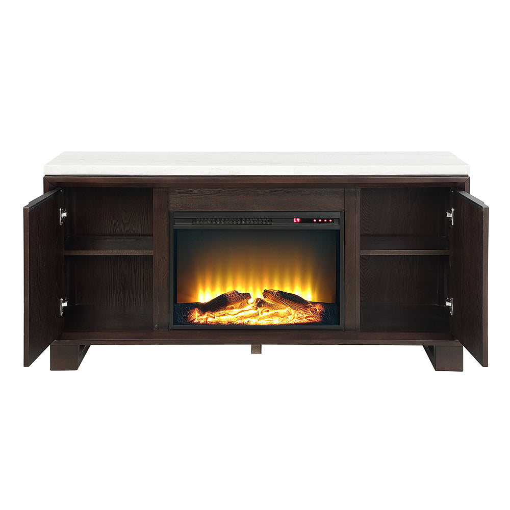 Edwyn Server with Natural Marble Top & Fireplace