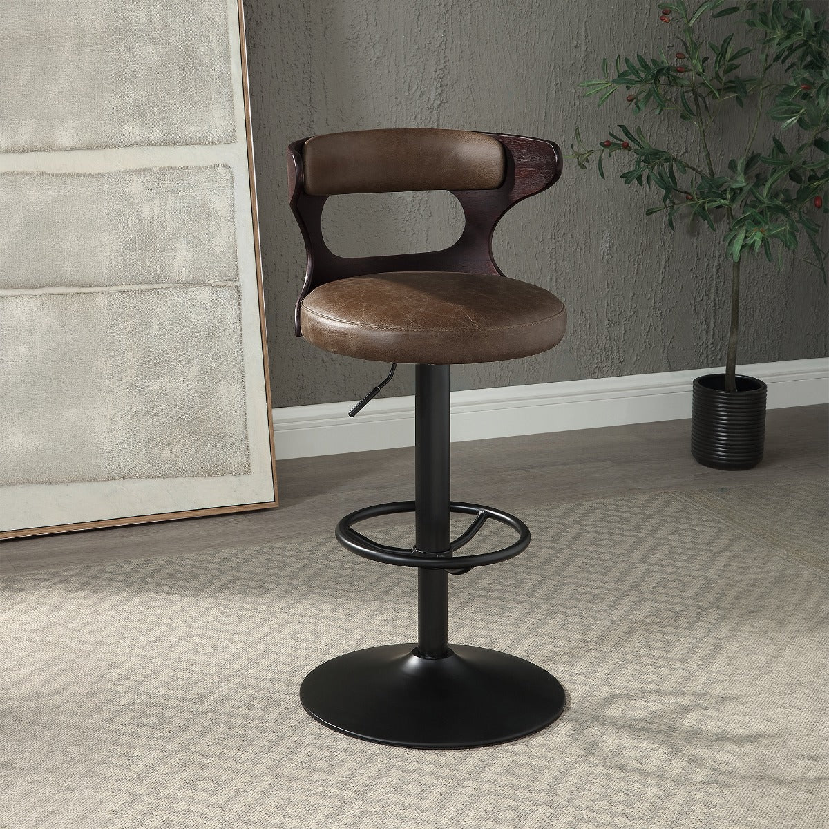 Saba Adjustable Stool with Swivel - Brown Top Grain Leather