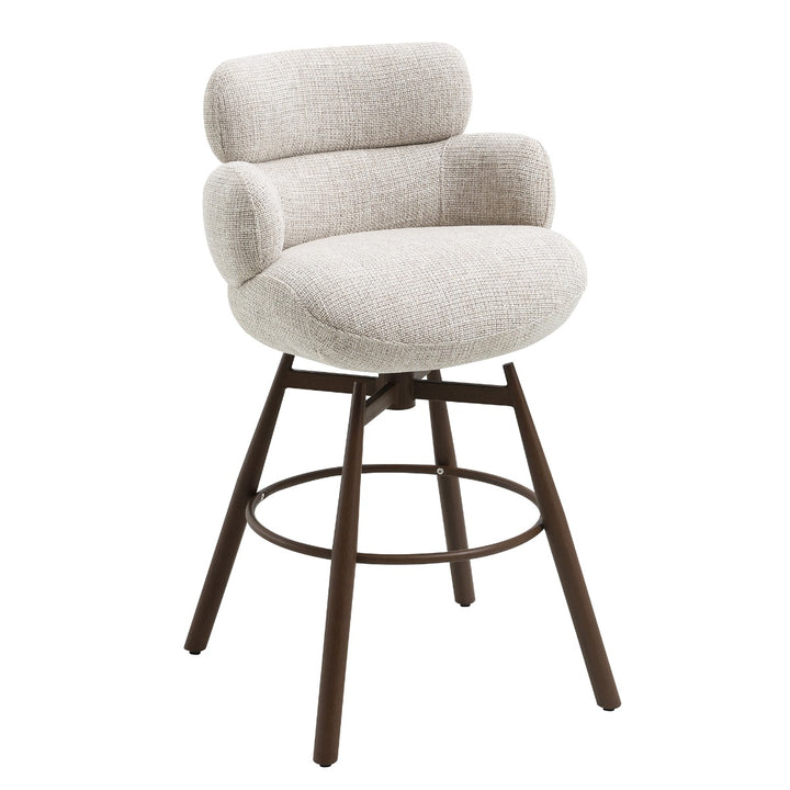 Jena Bar Chair with Swivel - Beige Chenille &amp; Walnut