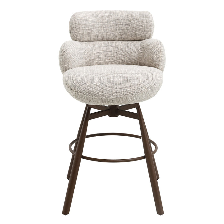 Jena Bar Chair with Swivel - Beige Chenille &amp; Walnut
