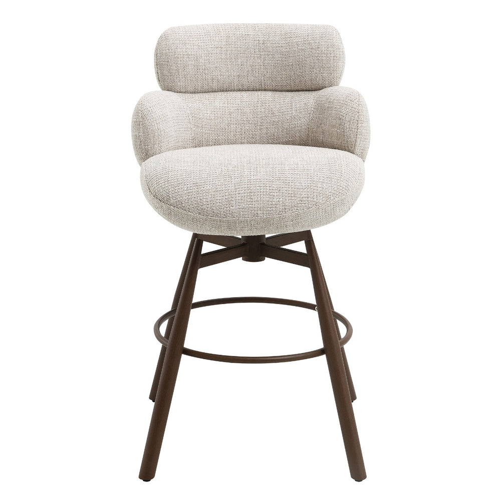 Jena Bar Chair with Swivel - Beige Chenille & Walnut