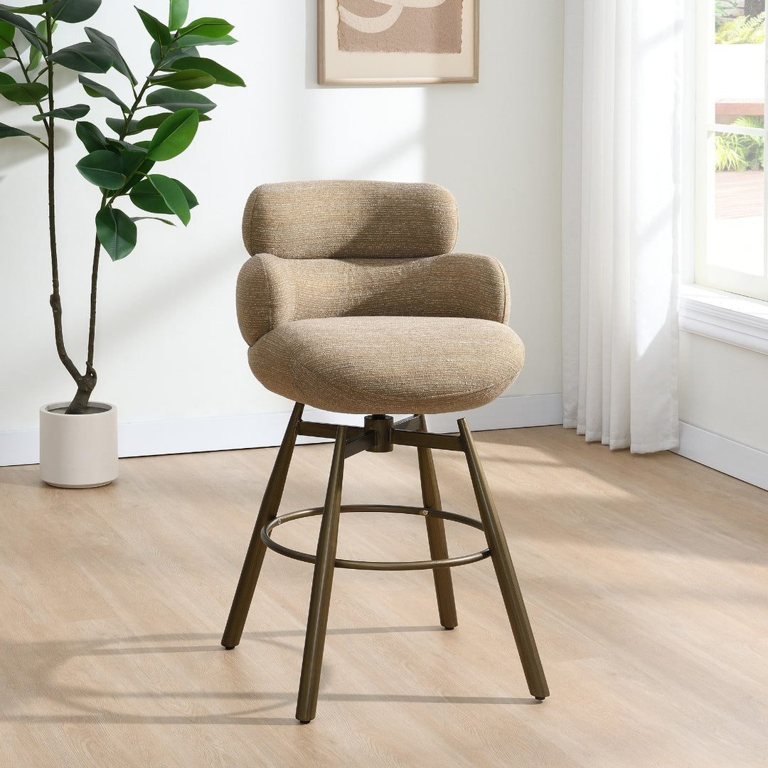 Jena Bar Chair with Swivel - Taupe Chenille &amp; Bronze