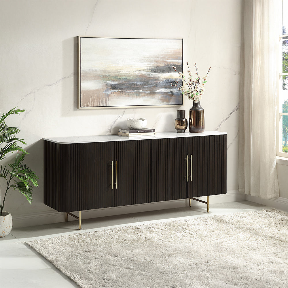 Clayten Server - White Marble Top & Espresso