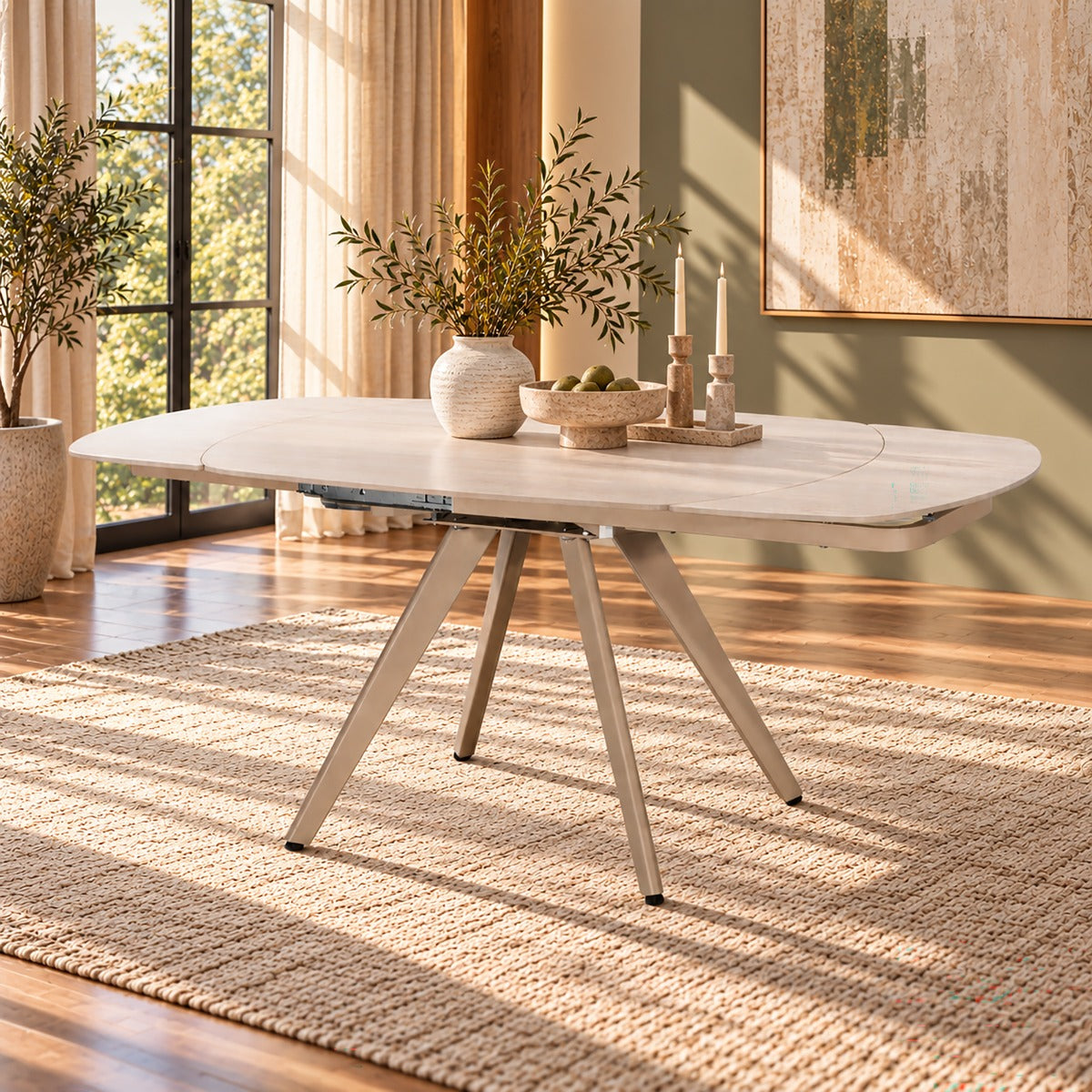 Bexley Dining Table with Ceramic Top - Cream