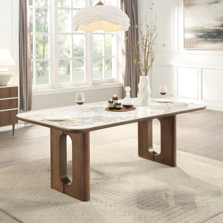 ACME Harvey Dining Table with Ceramic Top &amp; Walnut Finish