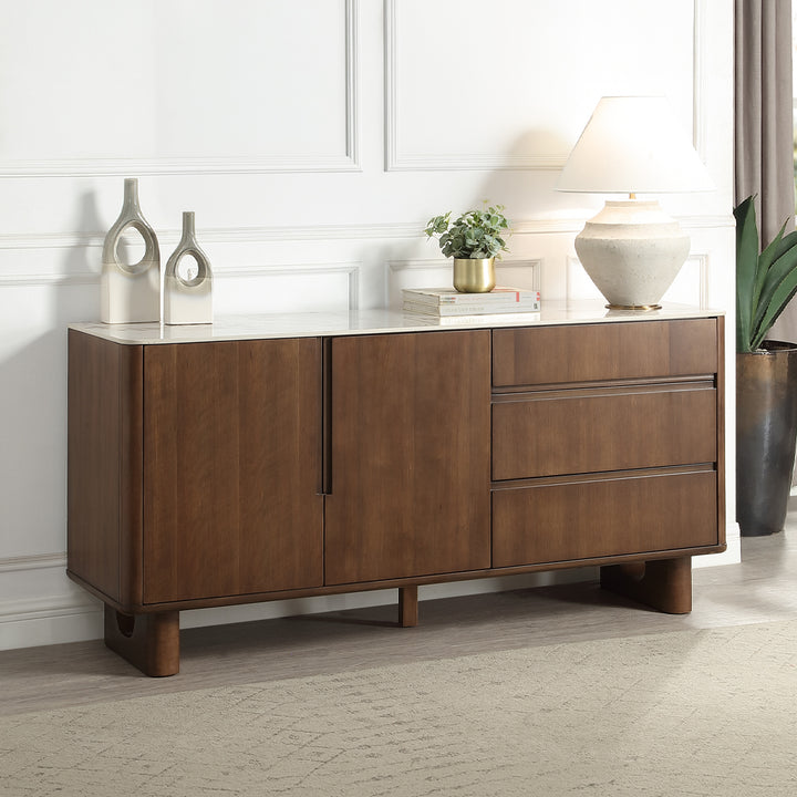 ACME Harvey Server with Ceramic Top &amp; Walnut Finish