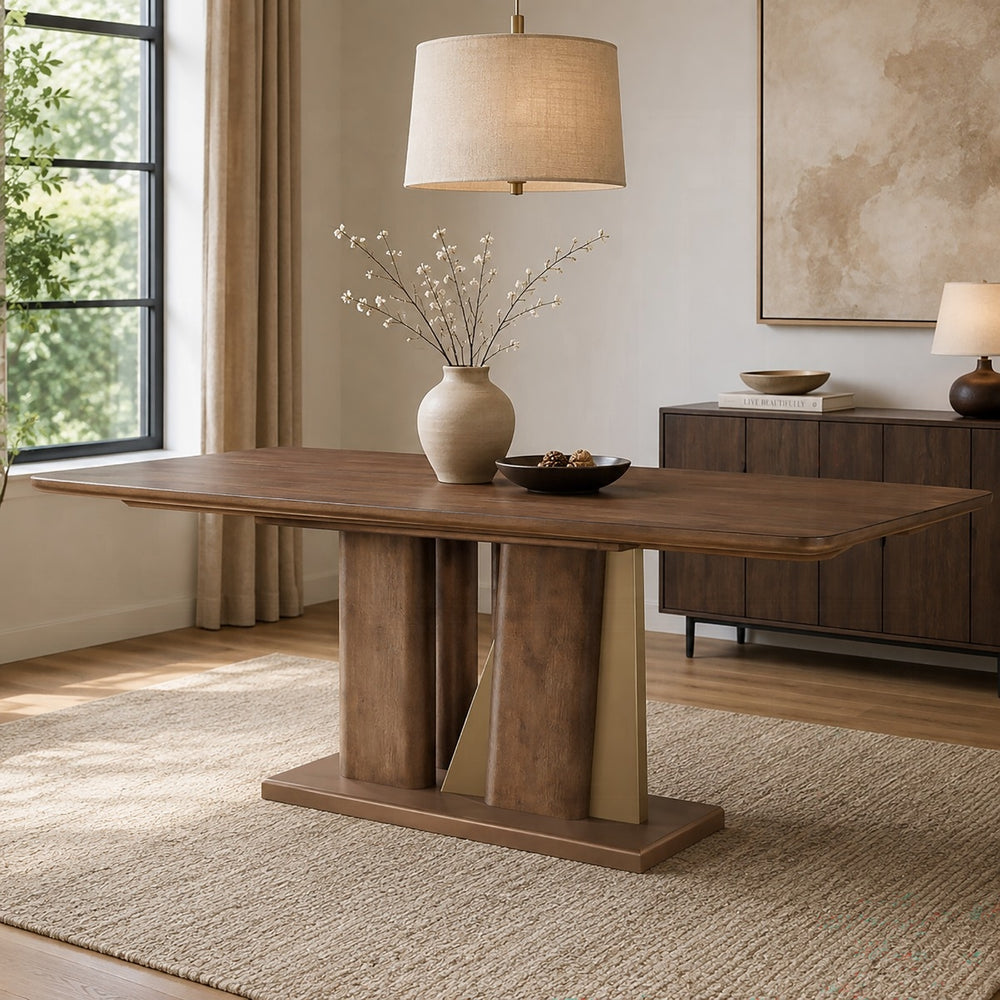 Ouida Rectangular Dining Table - Brown & Gold Finish