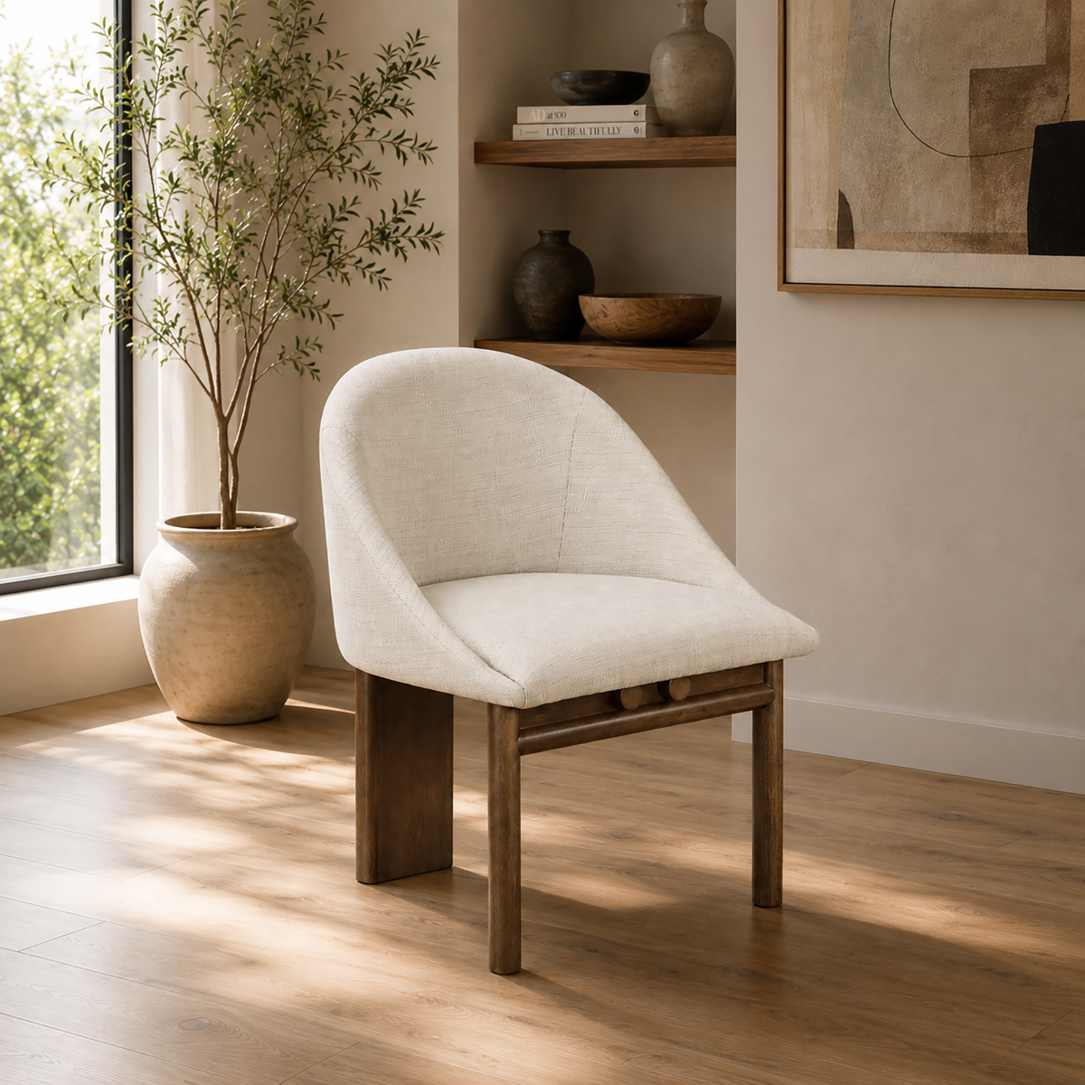 Ouida Side Chair (Set of 2) - Beige Linen & Brown