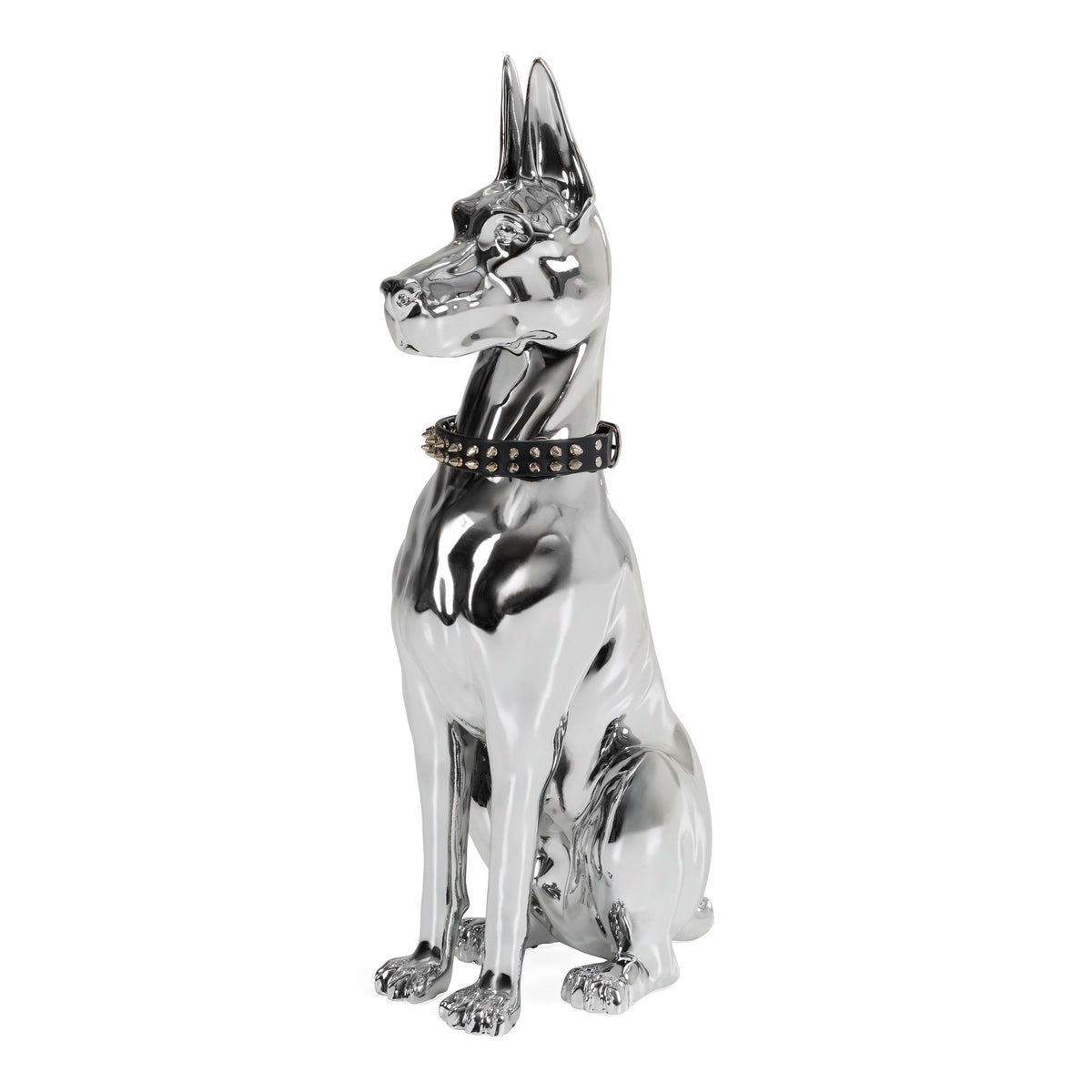 Doberman Dog - Silver Fiberglass Sculpture