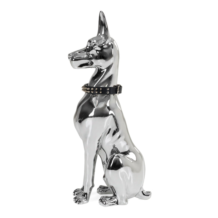 Doberman Dog - Silver Fiberglass Sculpture