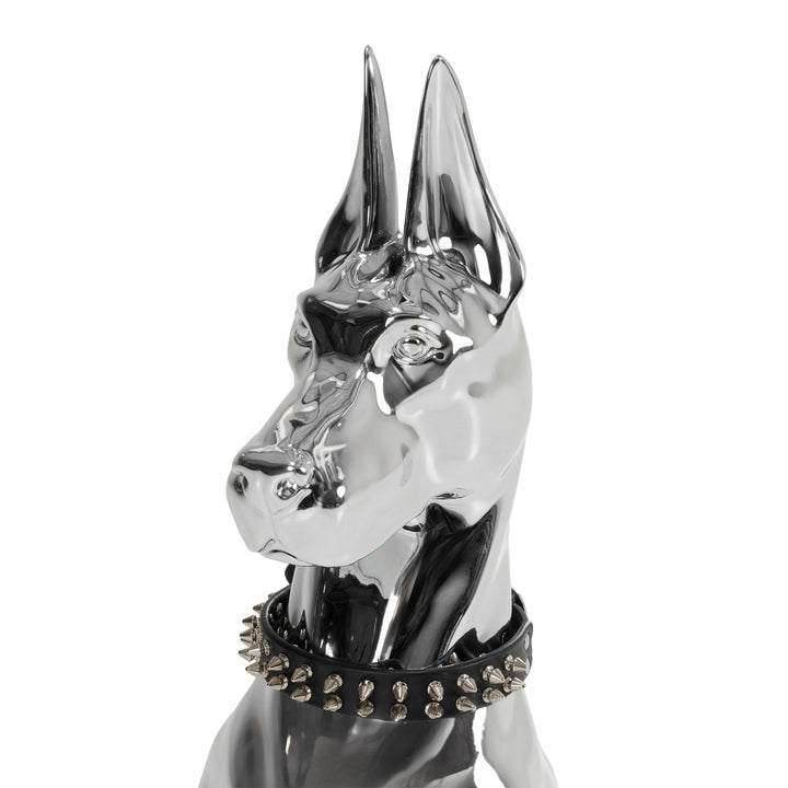 Doberman Dog - Silver Fiberglass Sculpture
