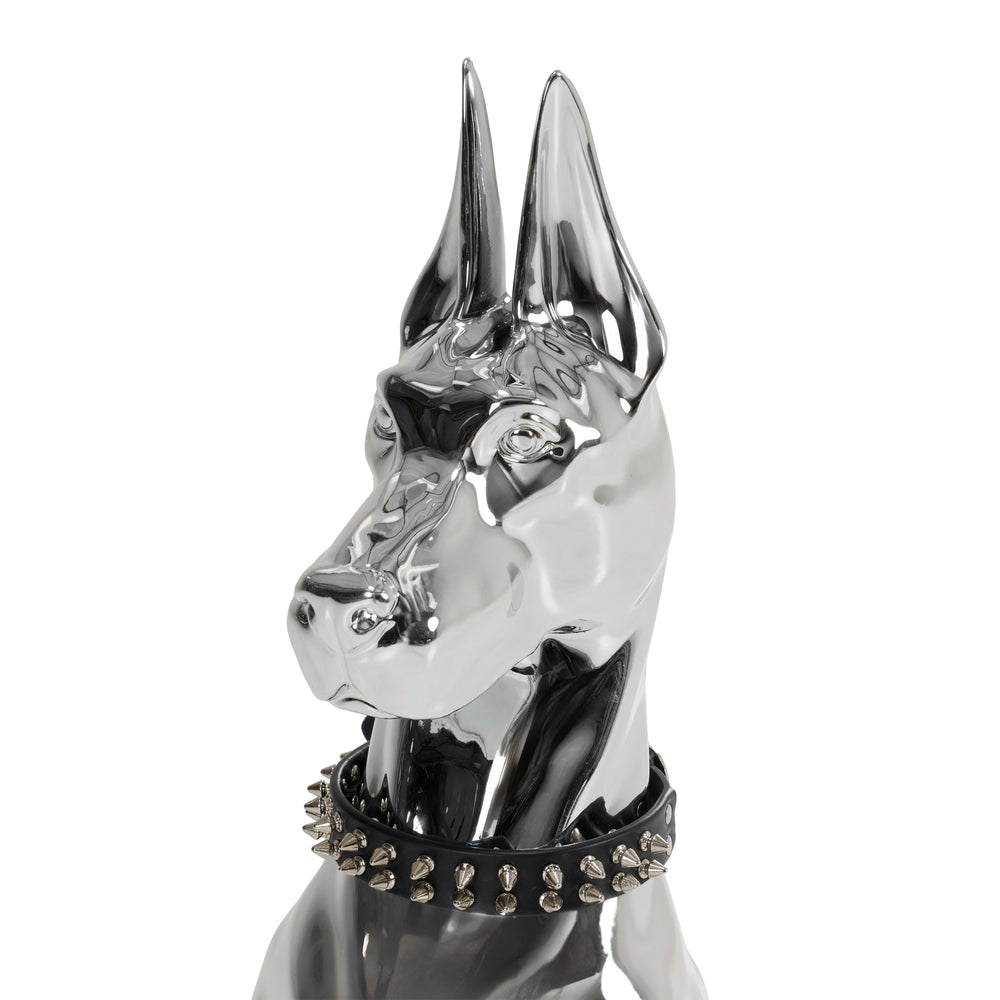 Doberman Dog - Silver Fiberglass Sculpture - View 5