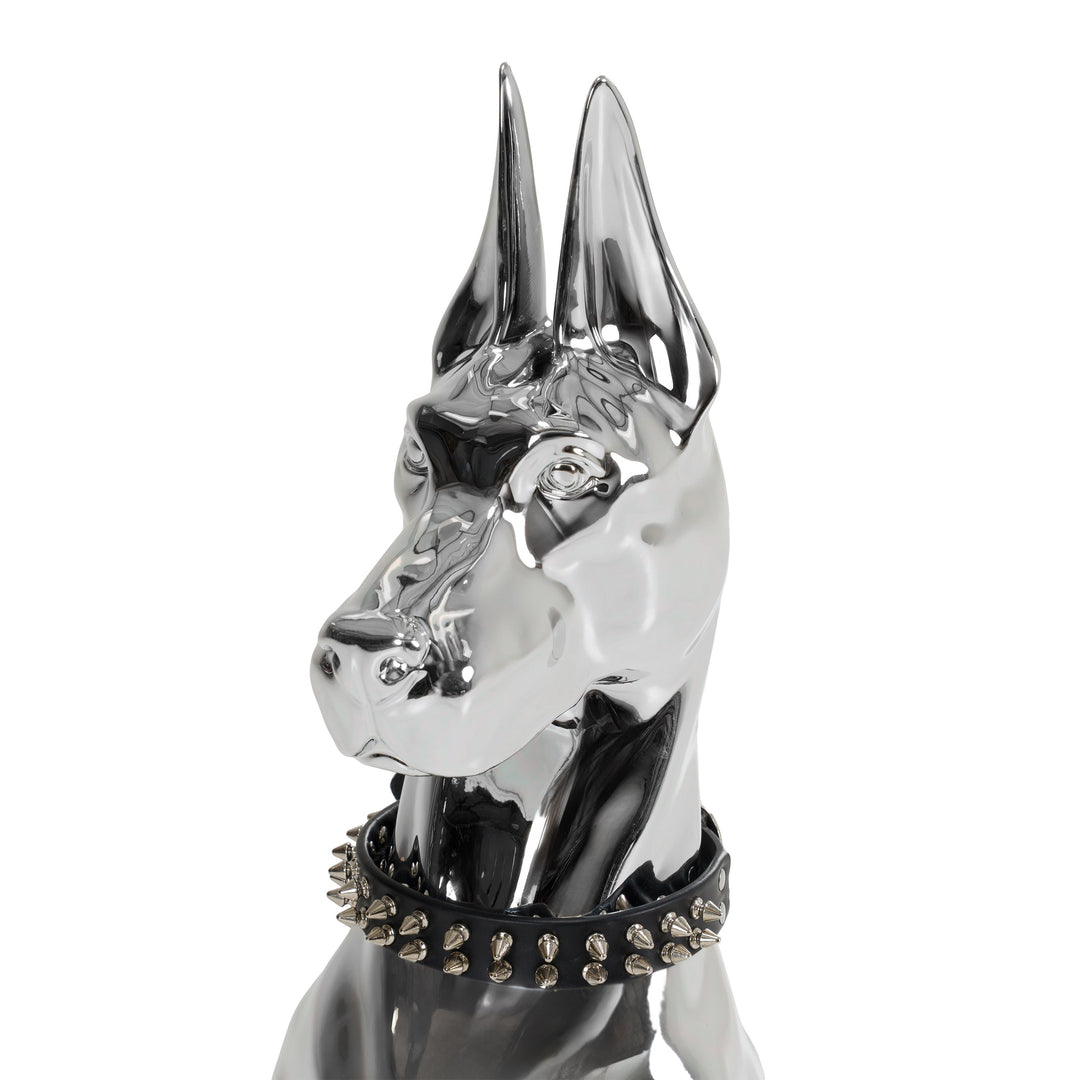 Doberman Dog - Silver Fiberglass Sculpture