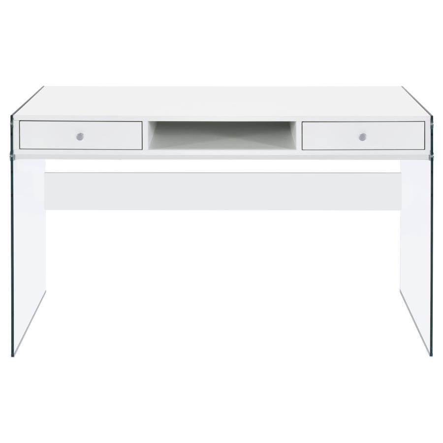 Dobrev - 2 - Drawer Writing Desk - White High Gloss Writing Desk modern furniture Contempo Furniture