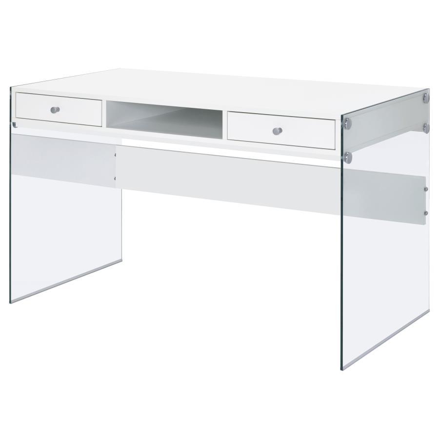 Dobrev - 2 - Drawer Writing Desk - White High Gloss Writing Desk modern furniture Contempo Furniture