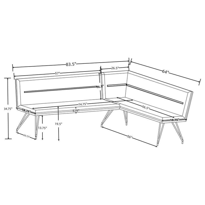 Dodson - Fabric Upholstered L - Shaped Nook Dining Bench - Gray Upholstered Bench modern furniture Contempo Furniture