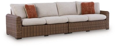 Dolan Creek Outdoor Right and Left-arm Facing Loveseat with Cushion (Set of 2) - Beige | Ashley Furniture
