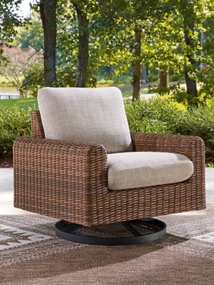 Dolan Creek Outdoor Swivel Lounge Chair with Cushion - Beige Swivel Chair modern furniture Contempo Furniture