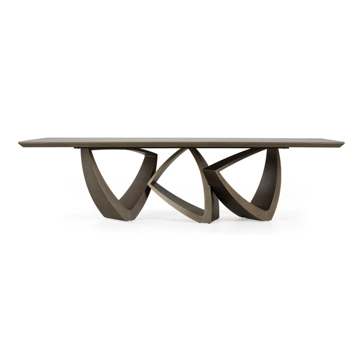Dollemore - Modern Faux Travertine Ceramic + Antique Brass Dining Table