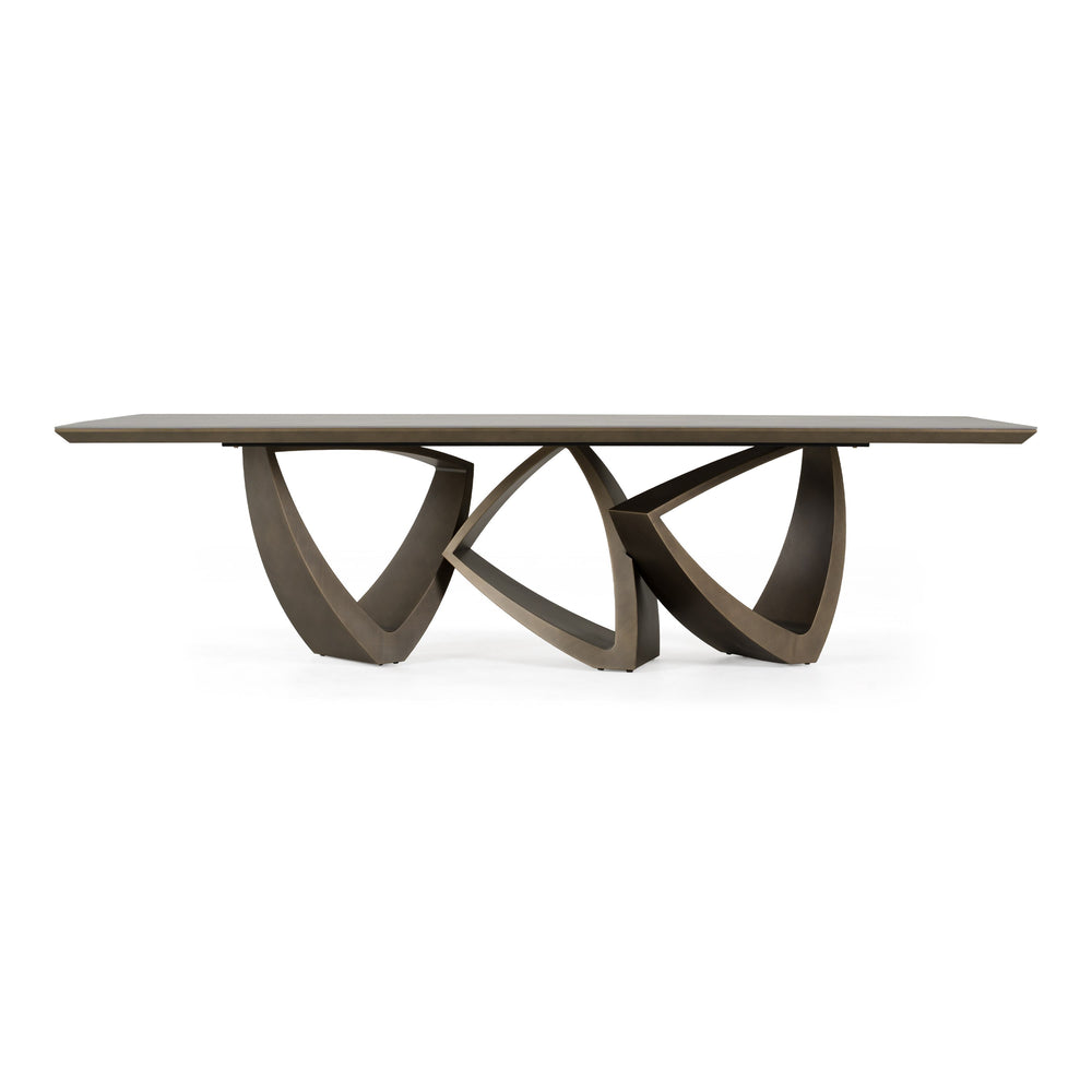 Dollemore - Modern Faux Travertine Ceramic + Antique Brass Dining Table
