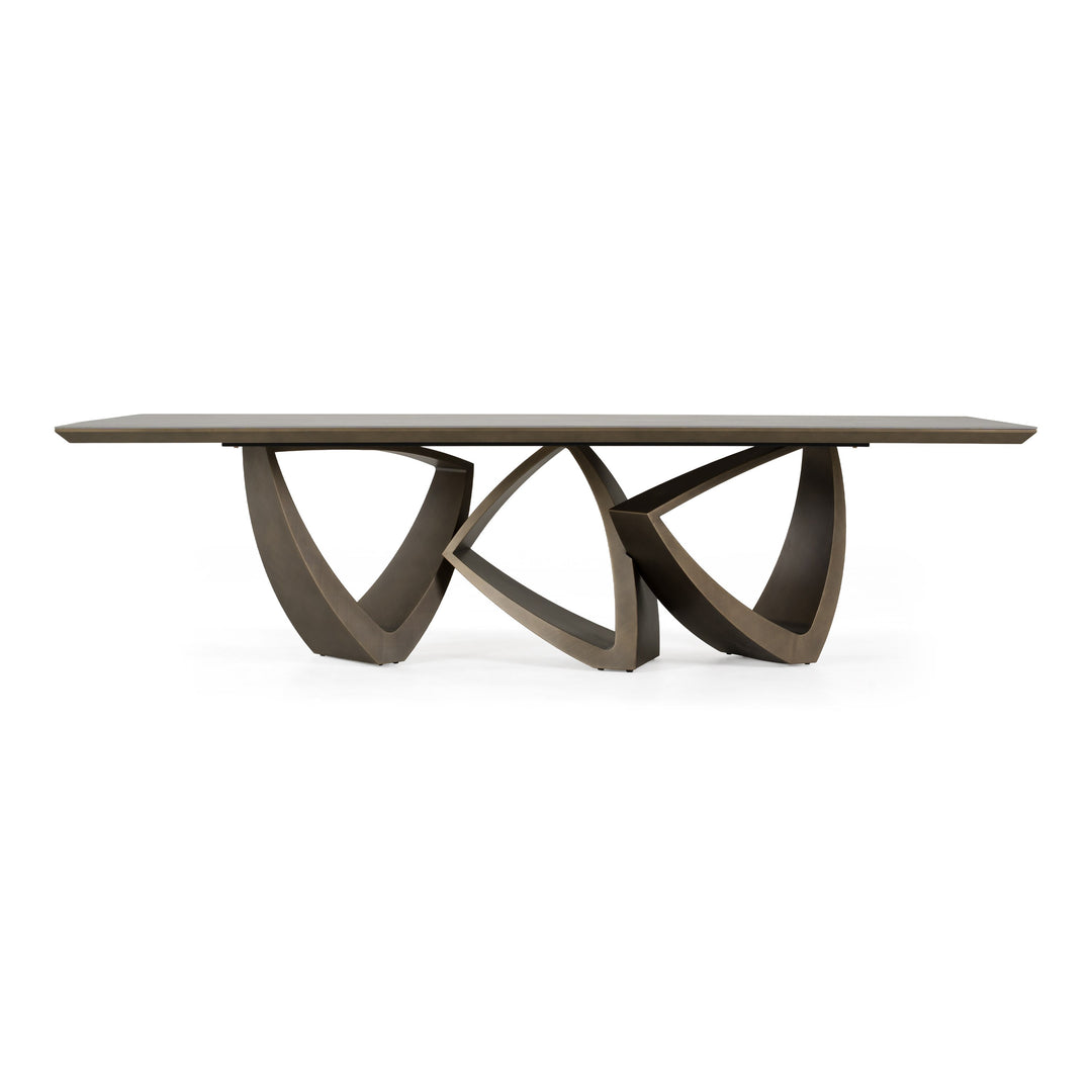 Dollemore - Modern Faux Travertine Ceramic + Antique Brass Dining Table