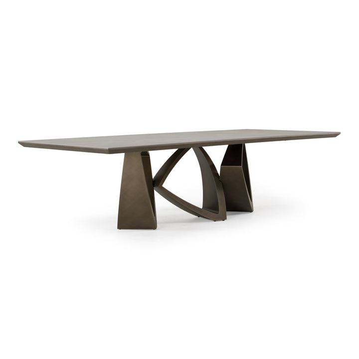 Dollemore - Modern Faux Travertine Ceramic + Antique Brass Dining Table