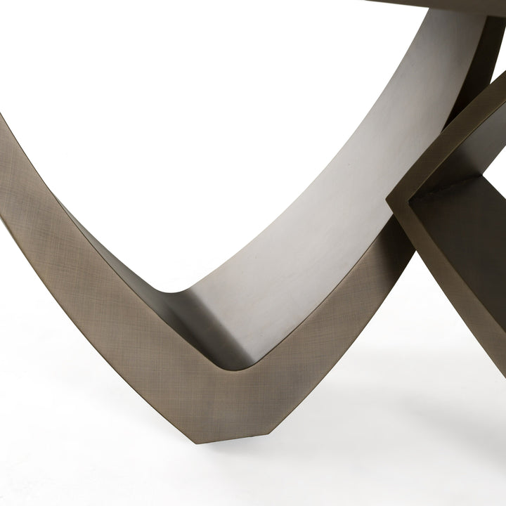 Dollemore - Modern Faux Travertine Ceramic + Antique Brass Dining Table