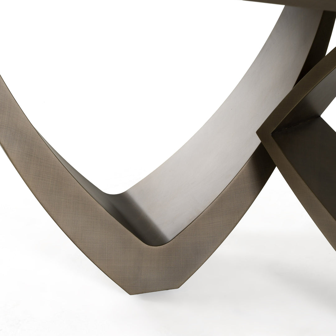 Dollemore - Modern Faux Travertine Ceramic + Antique Brass Dining Table