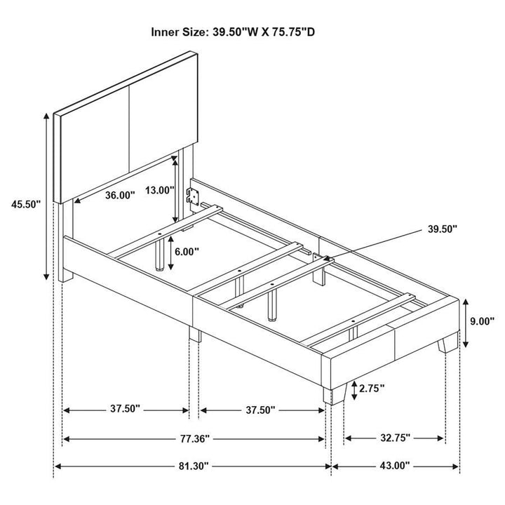 Dorian - Upholstered Twin Panel Bed - Gray Upholstered Bed modern furniture Contempo Furniture