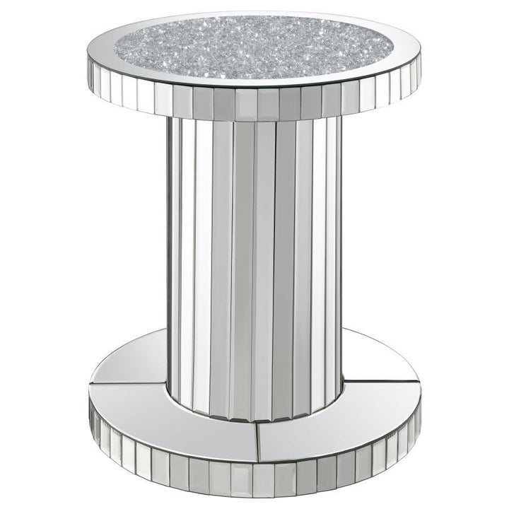 Dorielle - Round Mirrored Acrylic Crystal Side Table - Silver Side Table modern furniture Contempo Furniture