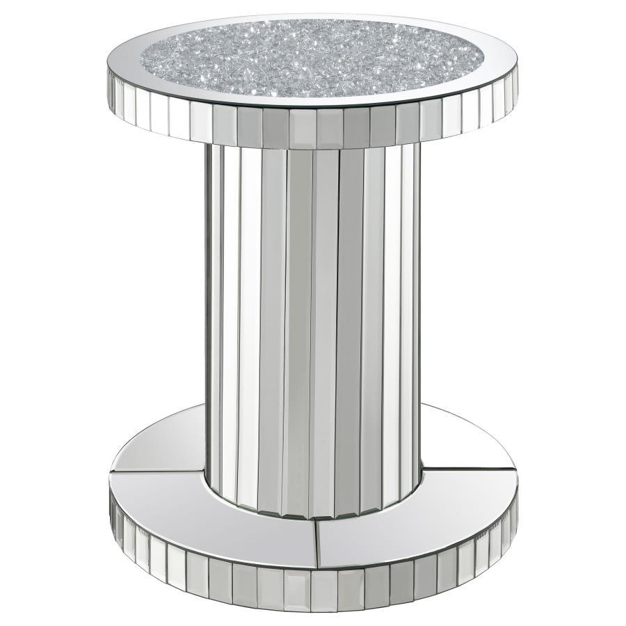 Dorielle - Round Mirrored Acrylic Crystal Side Table - Silver Side Table modern furniture Contempo Furniture