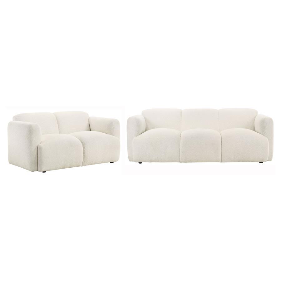Dorset - 2 Piece Upholstered Round Track Arm Sofa Set - White Stationary Sofa & Loveseat modern furniture Contempo Furniture